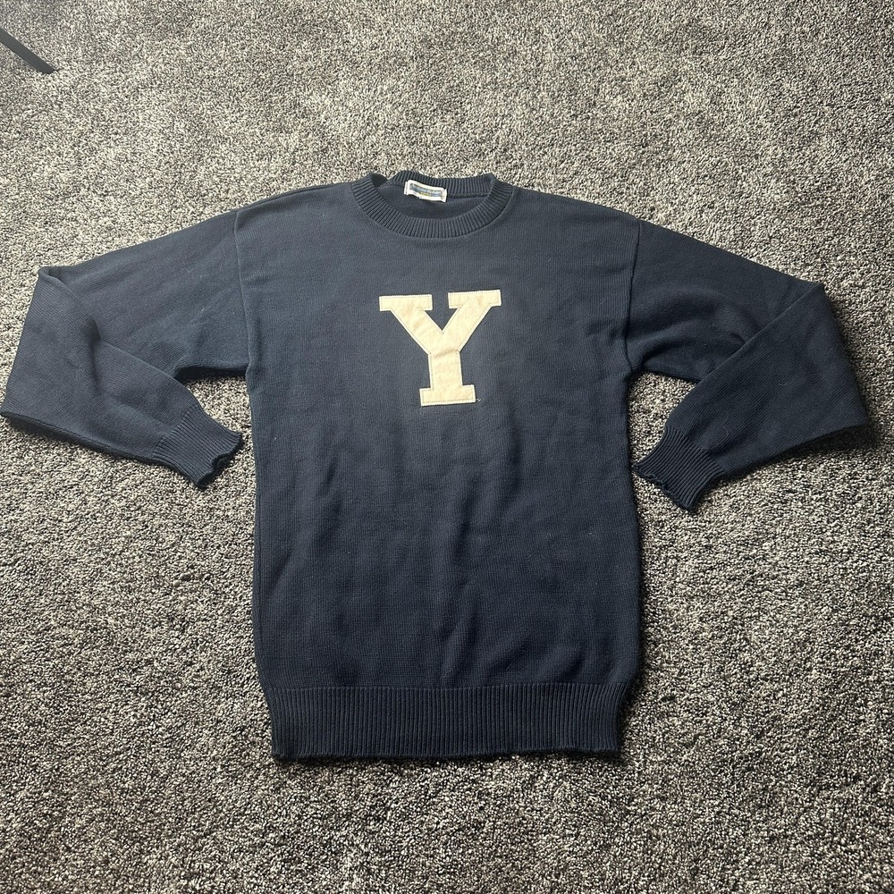 Varsity Letter Y‎ Sweater Mens XS Navy Crewneck Knit Andrew Rohan Made USA